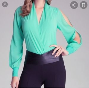 Bebe mint green long sleeve wrap bodysuit